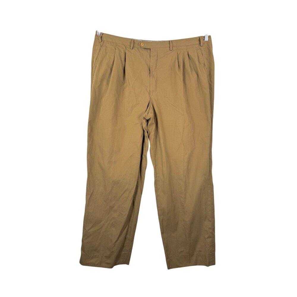 Luciano Barbera Italy pleated relaxed chino pants men tan 90s preppy
